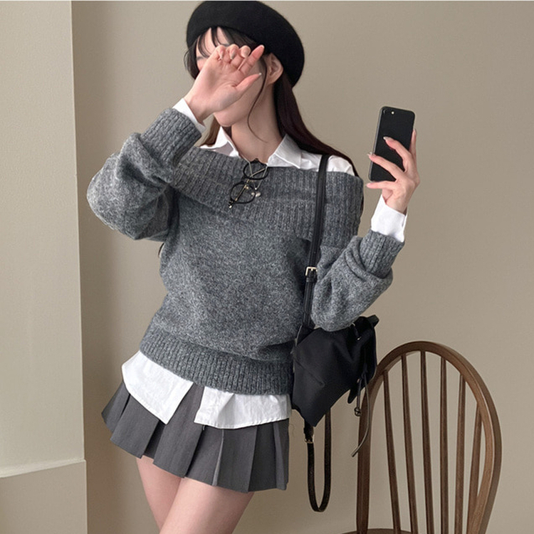 Paloma wool グレー オフショルダーセーター Paloma Wool Sutil Asymmetric Open-Knit Jumper | Liberty