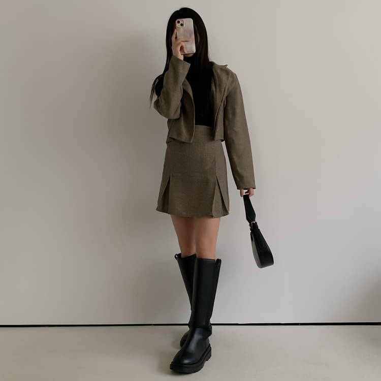 【SET】ボタンカラージャケット＋スカート BEIGE