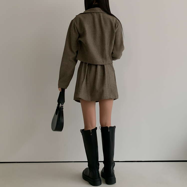 【SET】ボタンカラージャケット＋スカート BEIGE