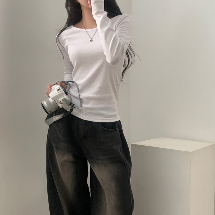 [1+1企画]ベーシックラウンド長袖Tシャツ11色 IVORY