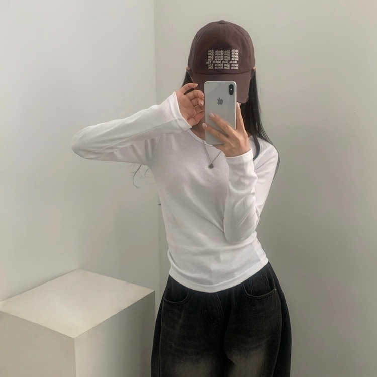 [1+1企画]ベーシックラウンド長袖Tシャツ11色 IVORY