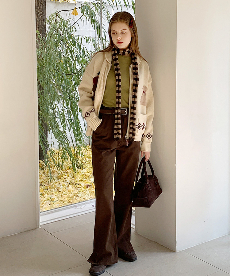 슬릿세미와이드부츠컷P 브라운