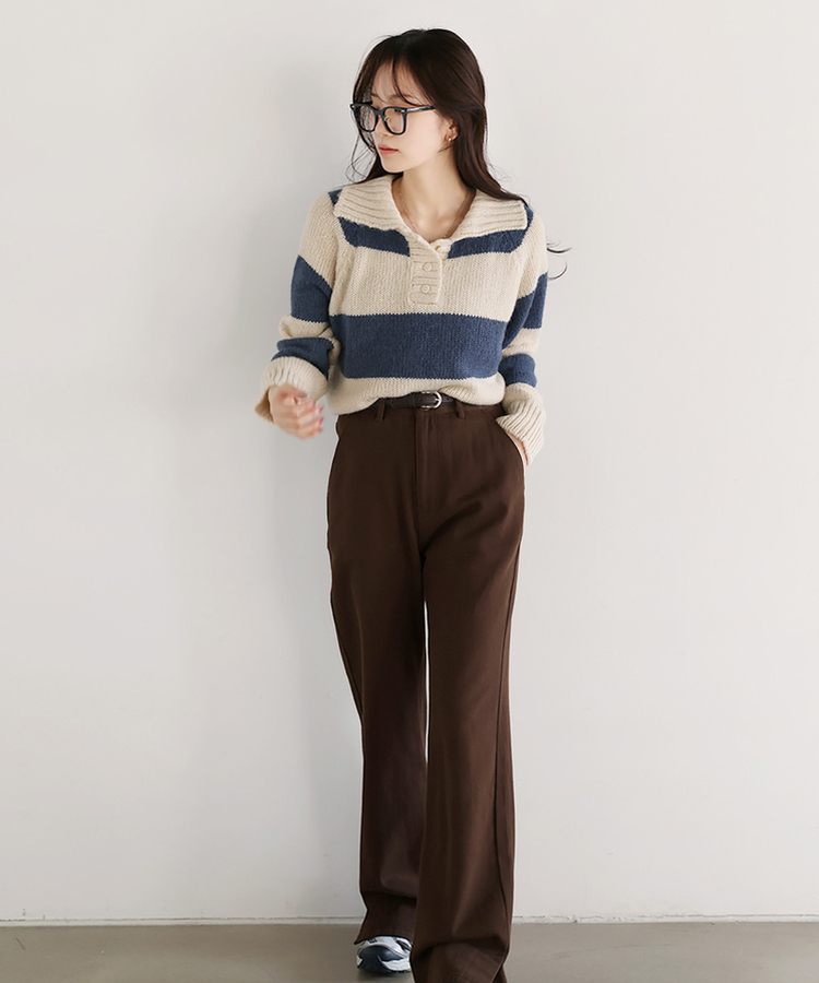 슬릿세미와이드부츠컷P 브라운