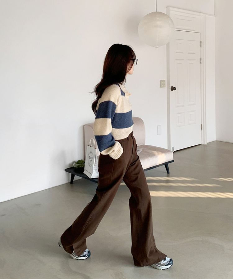 슬릿세미와이드부츠컷P 브라운