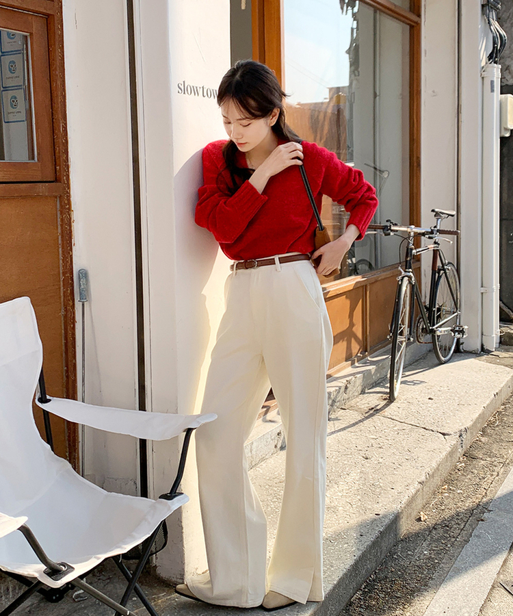 슬릿세미와이드부츠컷P 크림