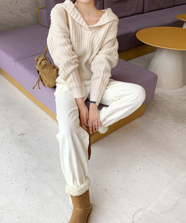 슬릿세미와이드부츠컷P 크림