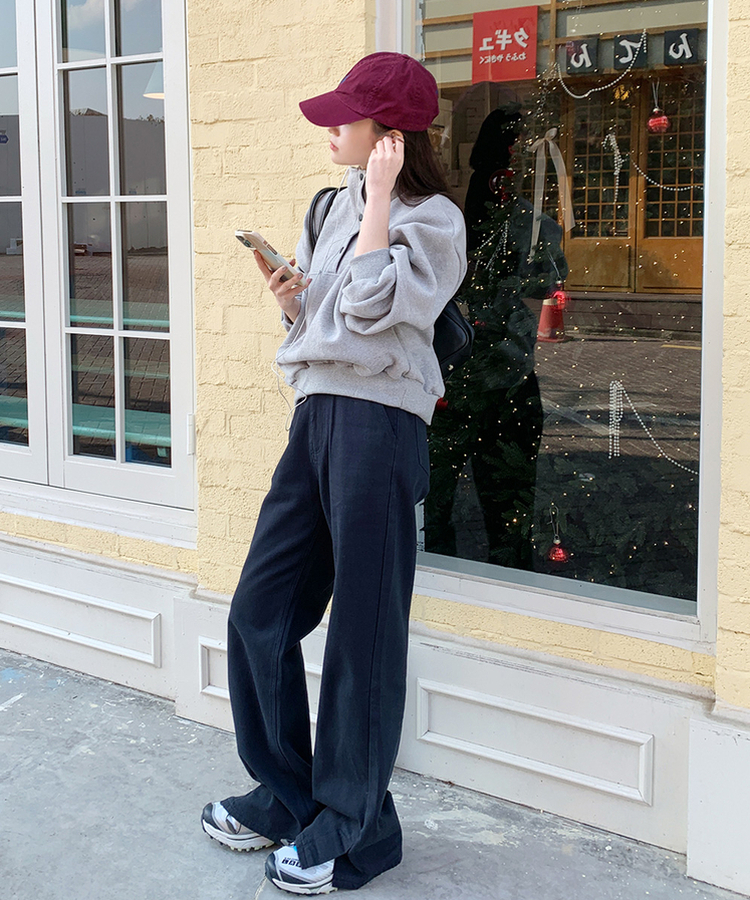 슬릿세미와이드부츠컷P 네이비