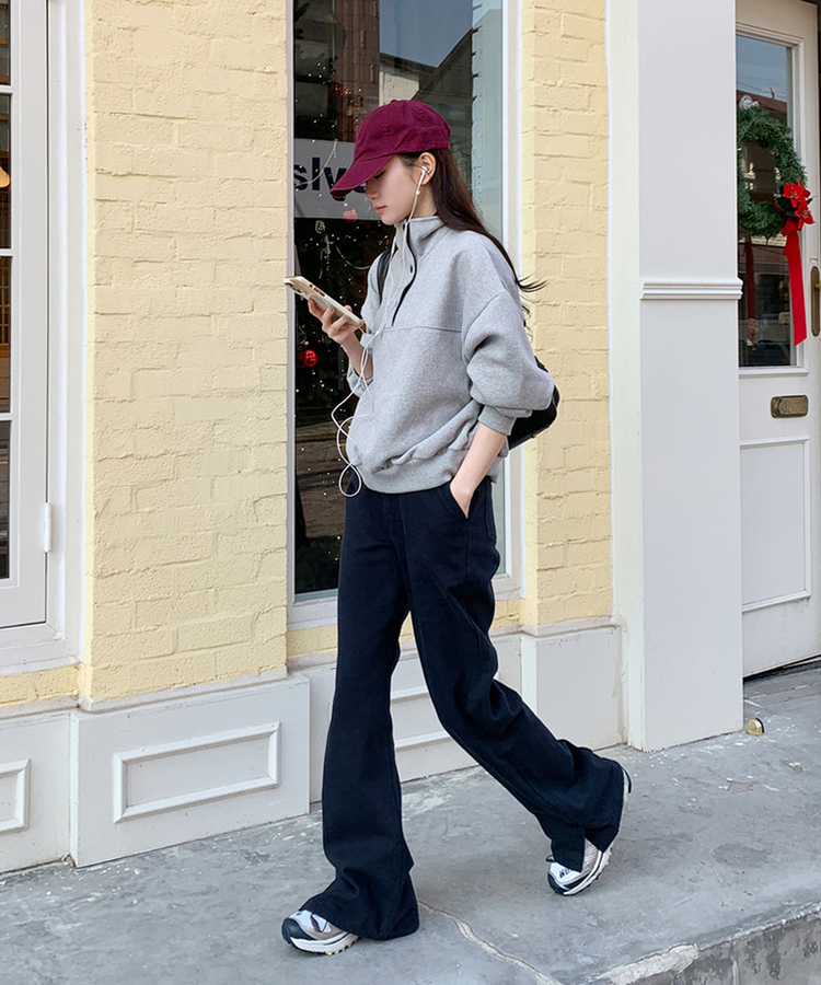 슬릿세미와이드부츠컷P 네이비