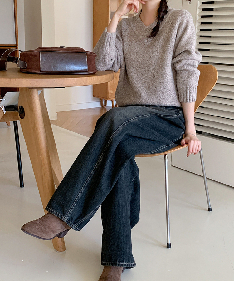 ニット クリームウールVネックルーズニット(8color) OAT BEIGE