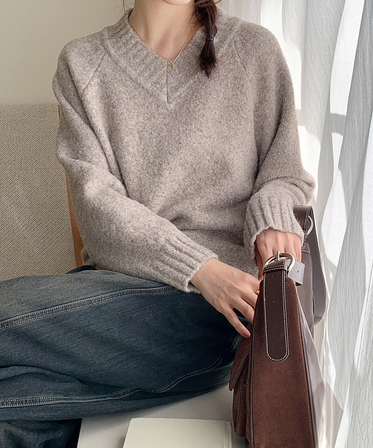 ニット クリームウールVネックルーズニット(8color) OAT BEIGE