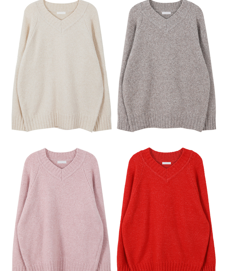 ニット クリームウールVネックルーズニット(8color)