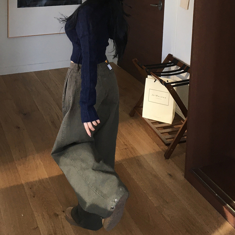 ピンタックワイドデニムスナップパンツ｜デニム｜韓国ファッション通販