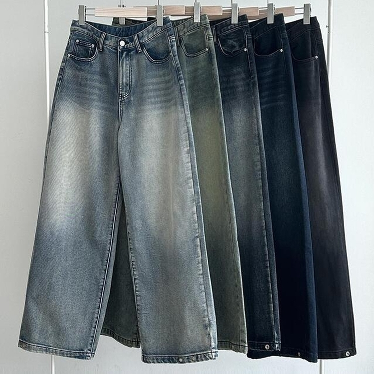 【丈別】【起毛】ウォッシングワイドデニムパンツ(5color)