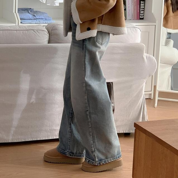【丈別】【起毛】ウォッシングワイドデニムパンツ(5color)