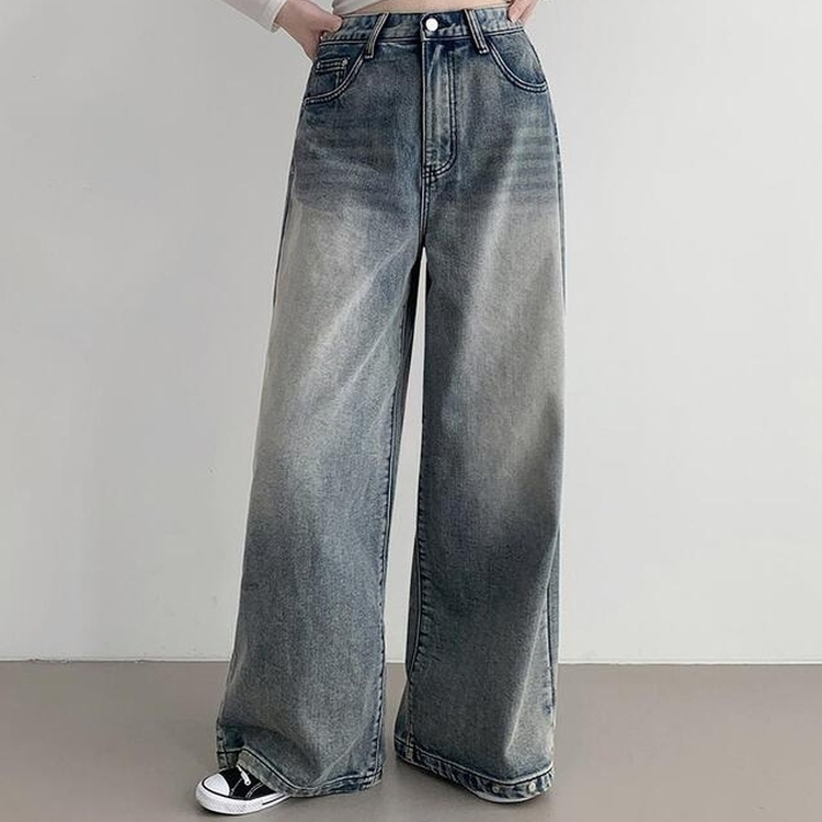 【丈別】【起毛】ウォッシングワイドデニムパンツ(5color)