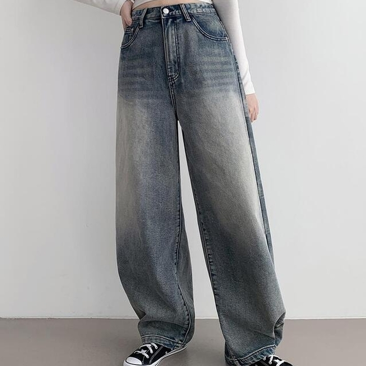 【丈別】【起毛】ウォッシングワイドデニムパンツ(5color)