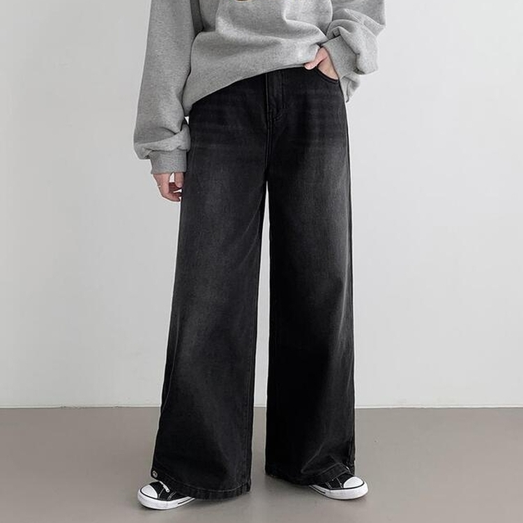 【丈別】【起毛】ウォッシングワイドデニムパンツ(5color)