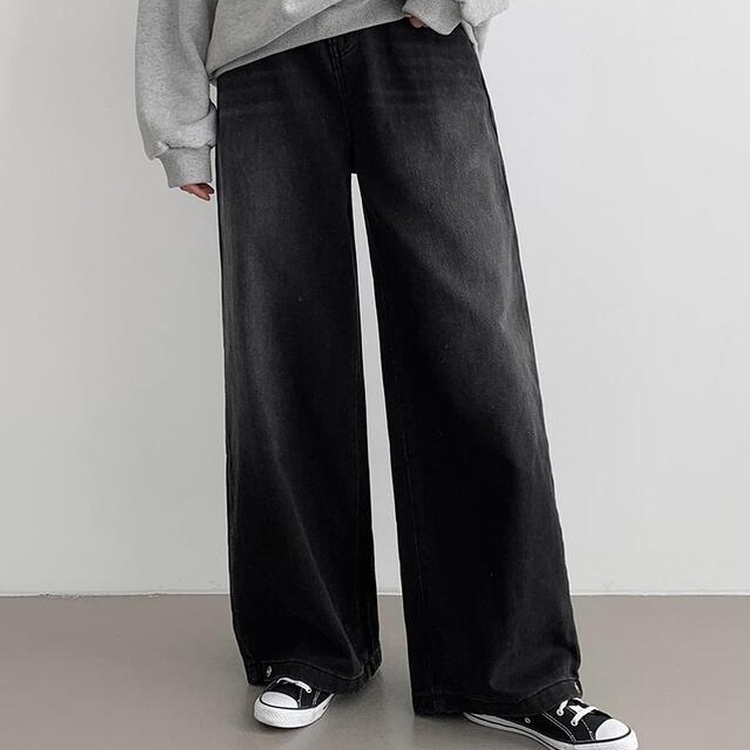 【丈別】【起毛】ウォッシングワイドデニムパンツ(5color)