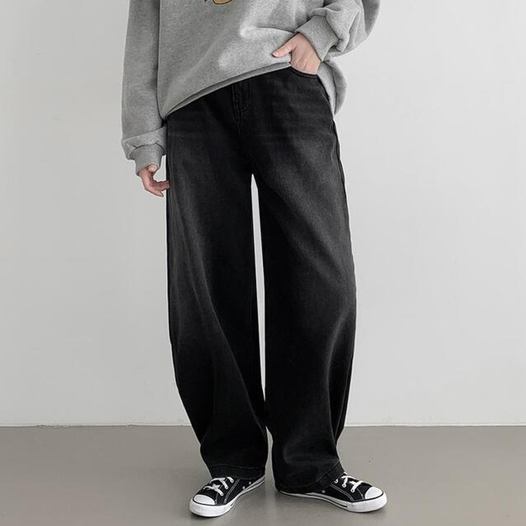 【丈別】【起毛】ウォッシングワイドデニムパンツ(5color)