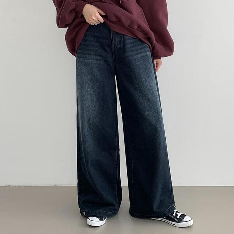 【丈別】【起毛】ウォッシングワイドデニムパンツ(5color)