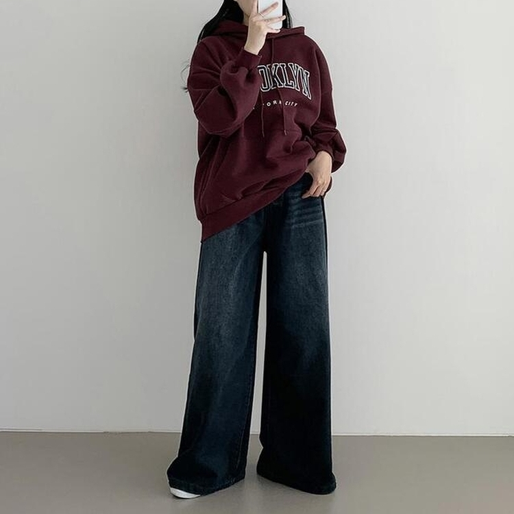【丈別】【起毛】ウォッシングワイドデニムパンツ(5color)