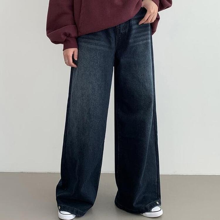 【丈別】【起毛】ウォッシングワイドデニムパンツ(5color)