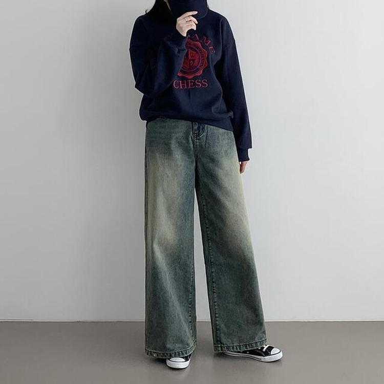 【丈別】【起毛】ウォッシングワイドデニムパンツ(5color)