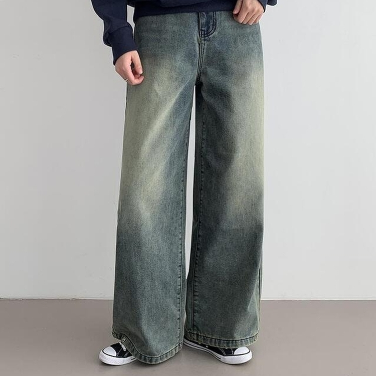 【丈別】【起毛】ウォッシングワイドデニムパンツ(5color)