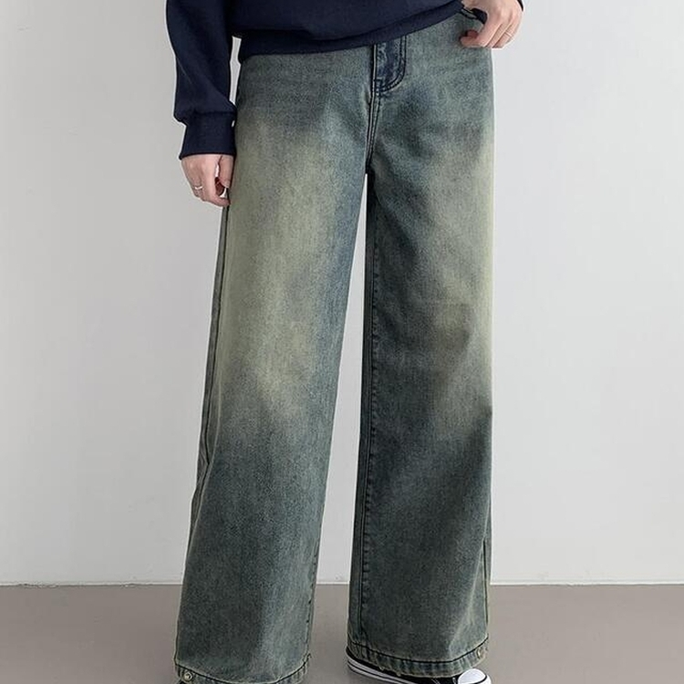 【丈別】【起毛】ウォッシングワイドデニムパンツ(5color)