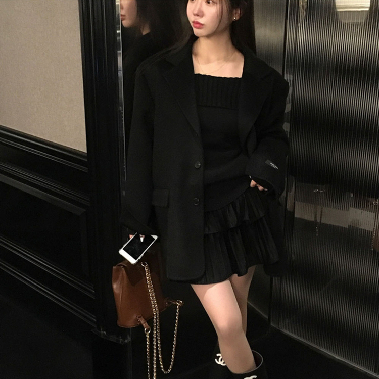 アンティークハンドメイドハーフコート BLACK