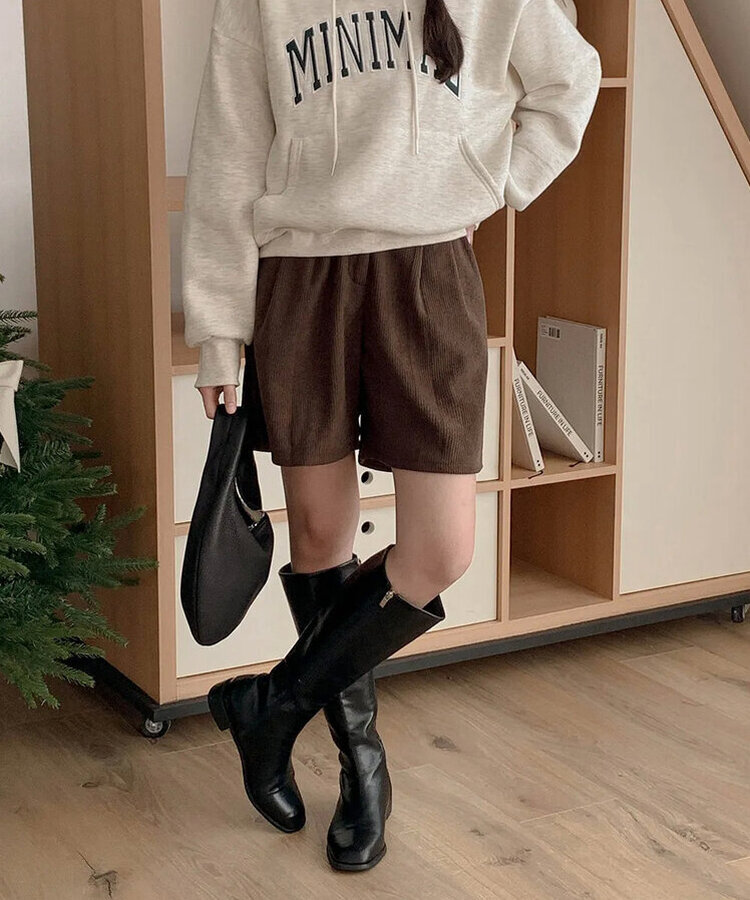【丈別】【起毛】コーデュロイミンクハーフパンツ