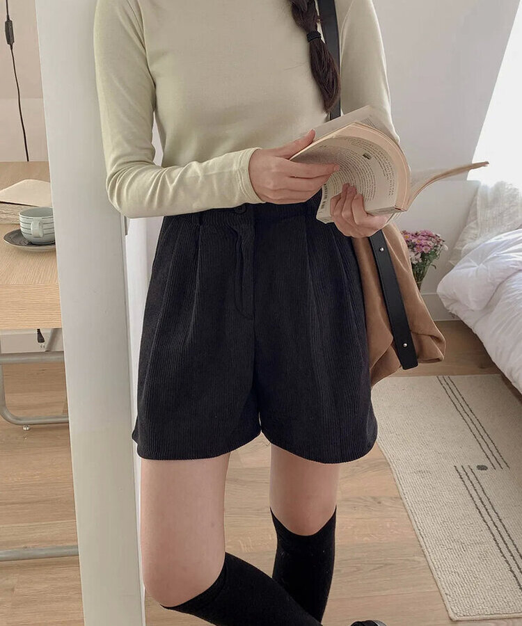 【丈別】【起毛】コーデュロイミンクハーフパンツ