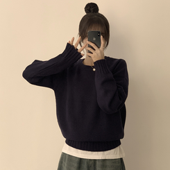 ラウンドリブデイリーニット(6color) NAVY