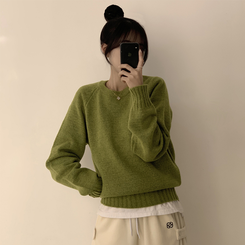 ラウンドリブデイリーニット(6color) olive