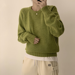 ラウンドリブデイリーニット(6color) olive