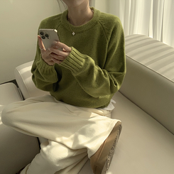 ラウンドリブデイリーニット(6color) olive