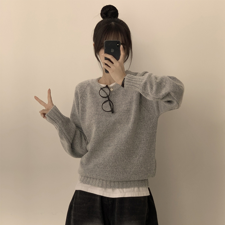 ラウンドリブデイリーニット(6color) GREY