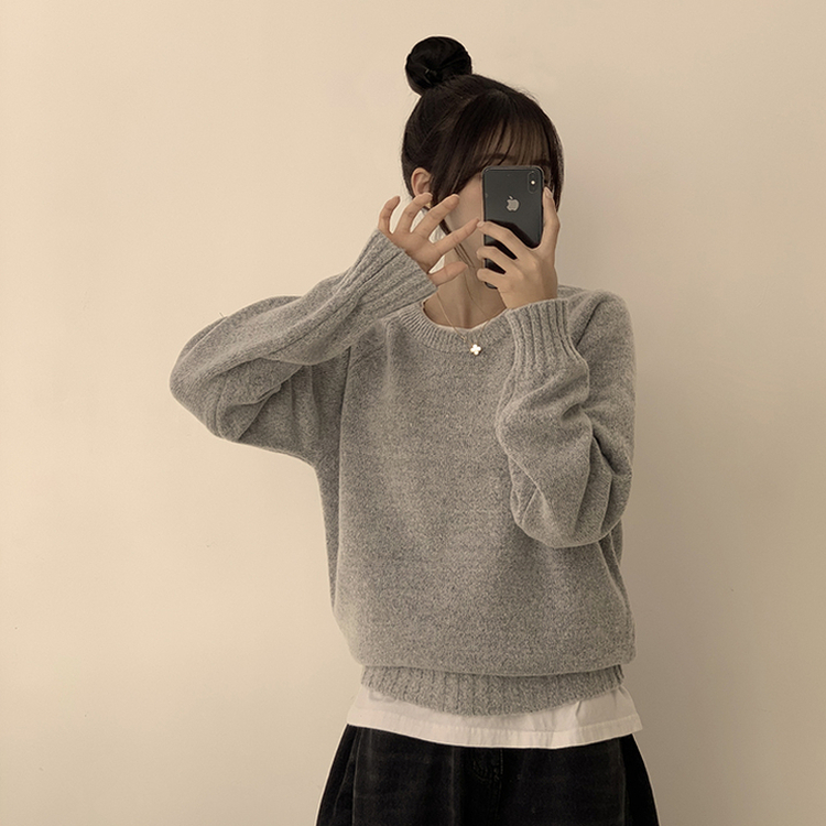 ラウンドリブデイリーニット(6color) GREY