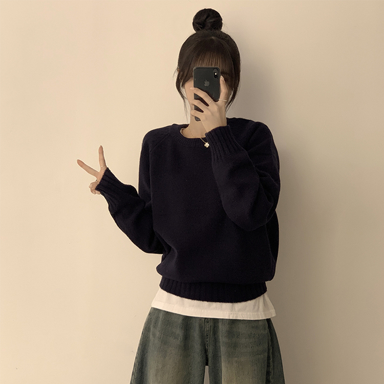 ラウンドリブデイリーニット(6color) NAVY