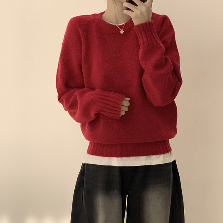 ラウンドリブデイリーニット(6color) red