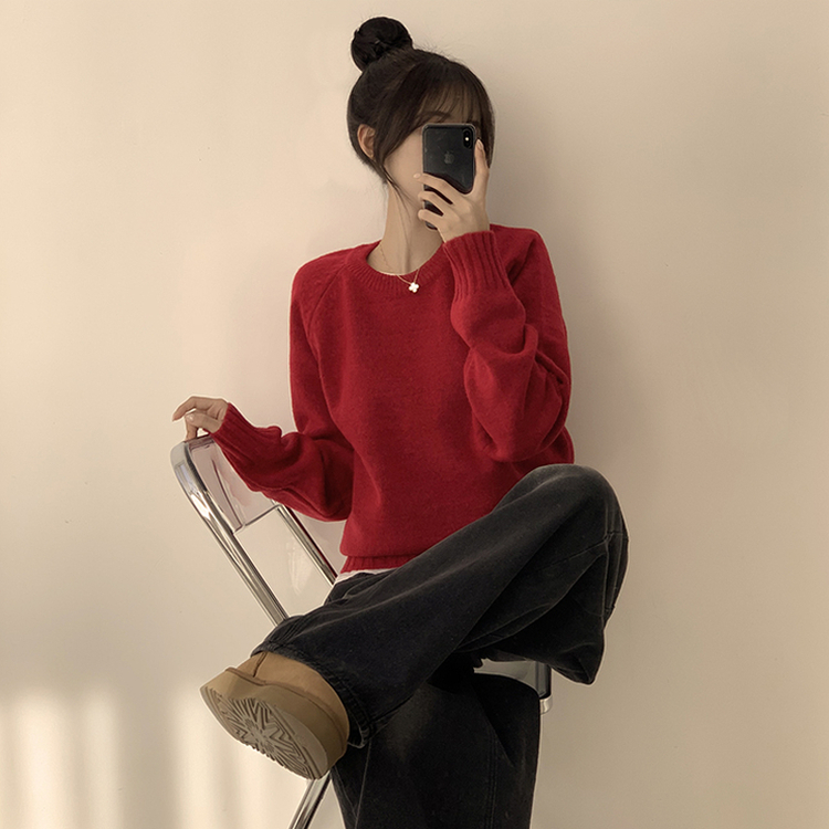 ラウンドリブデイリーニット(6color) red