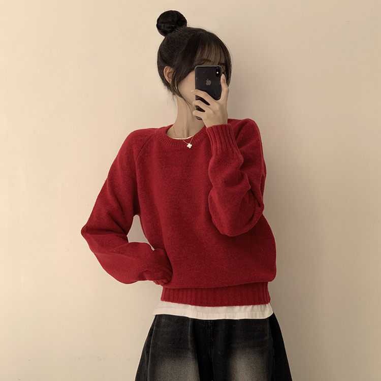 ラウンドリブデイリーニット(6color) red