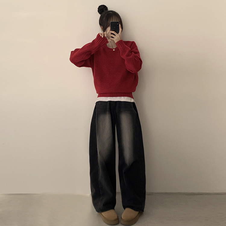 ラウンドリブデイリーニット(6color) red