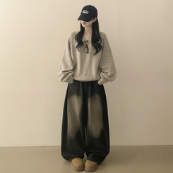 도톰 아방핏 브이넥 래글런 오버핏 긴팔니트 넉넉함보장 오트밀