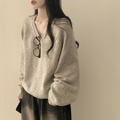 도톰 아방핏 브이넥 래글런 오버핏 긴팔니트 넉넉함보장 오트밀