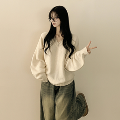 도톰 아방핏 브이넥 래글런 오버핏 긴팔니트 넉넉함보장 아이보리