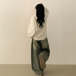 도톰 아방핏 브이넥 래글런 오버핏 긴팔니트 넉넉함보장 아이보리