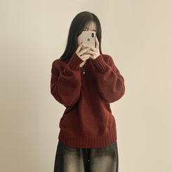 도톰 아방핏 브이넥 래글런 오버핏 긴팔니트 넉넉함보장 와인