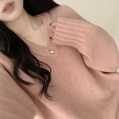 도톰 아방핏 브이넥 래글런 오버핏 긴팔니트 넉넉함보장 핑크