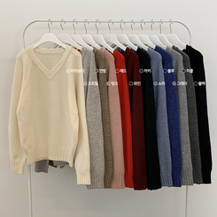 도톰 아방핏 브이넥 래글런 오버핏 긴팔니트 넉넉함보장
